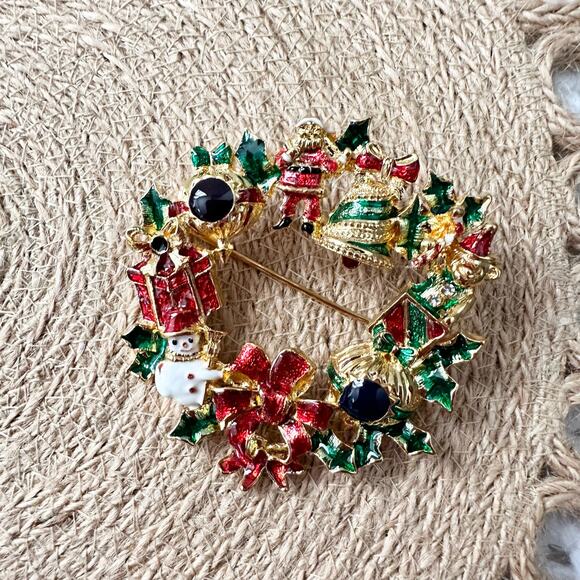 Christopher Radko X Shiny Bright Holiday Christmas Scene Wreath Brooch Pin NIB - Picture 5 of 7